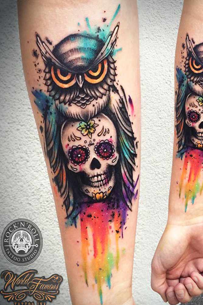 colorful owl tattoo designs for girls