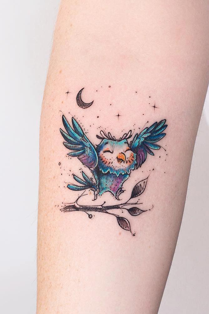 Small Cartoon Owl Tattoo Idea #cutetattoo