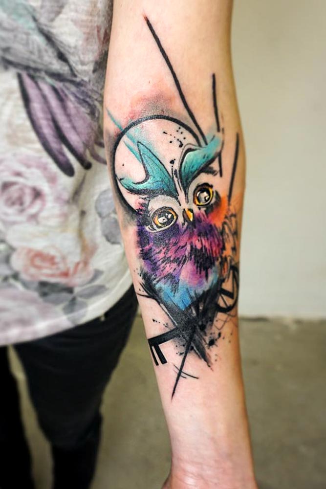 new school cute owl tattoo