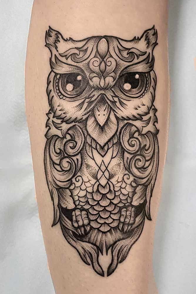 Black And White New School Owl Art #ornamentaltattoo #blackandwhitetattoo
