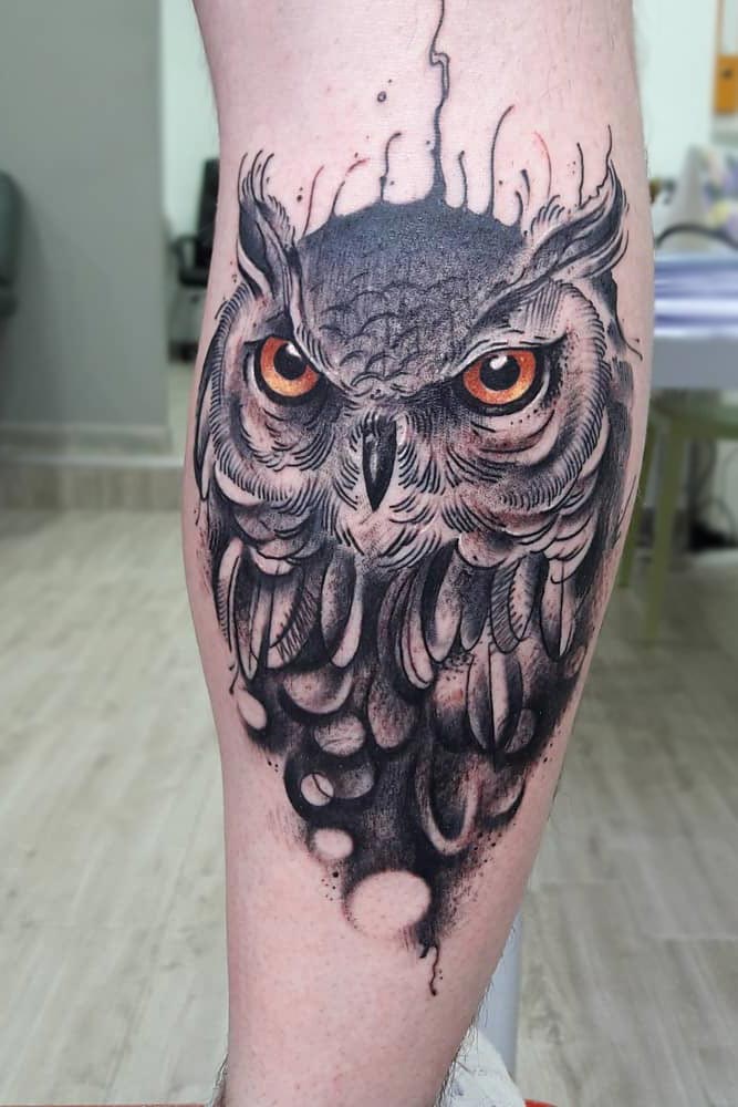 realistic baby owl tattoo