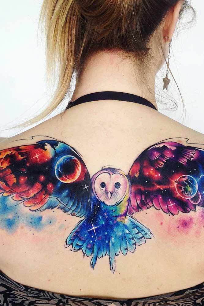 Galaxy Owl Tattoo For Back #galaxytattoo #tattooforback
