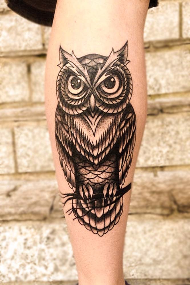 Black And White Owl Tattoo Idea #legtattoo