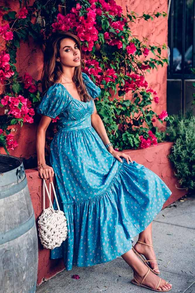 Long Blue Dress With Floral Pattern #longdress #summerdress