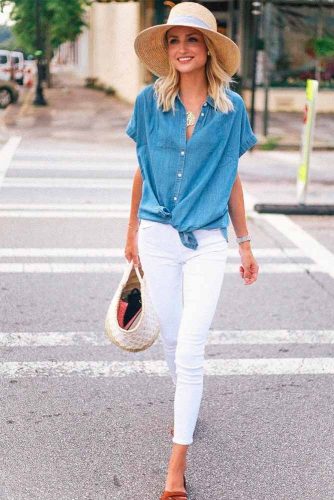 Jeans Shirt And White Trousers #jeansshirt
