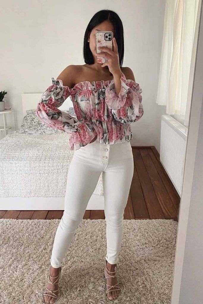 White Skinnies With Floral Top #floraltop