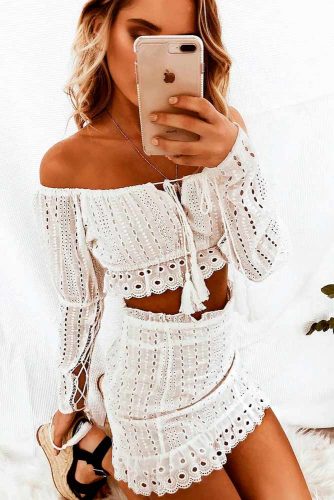 White Lace Top And Mini Skirt #summersuits