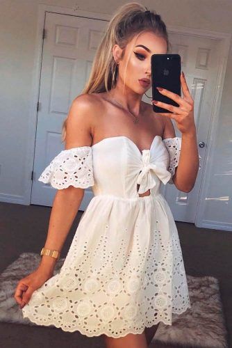 Shoulder-Off White Mini Dress #summerdress #casualdress