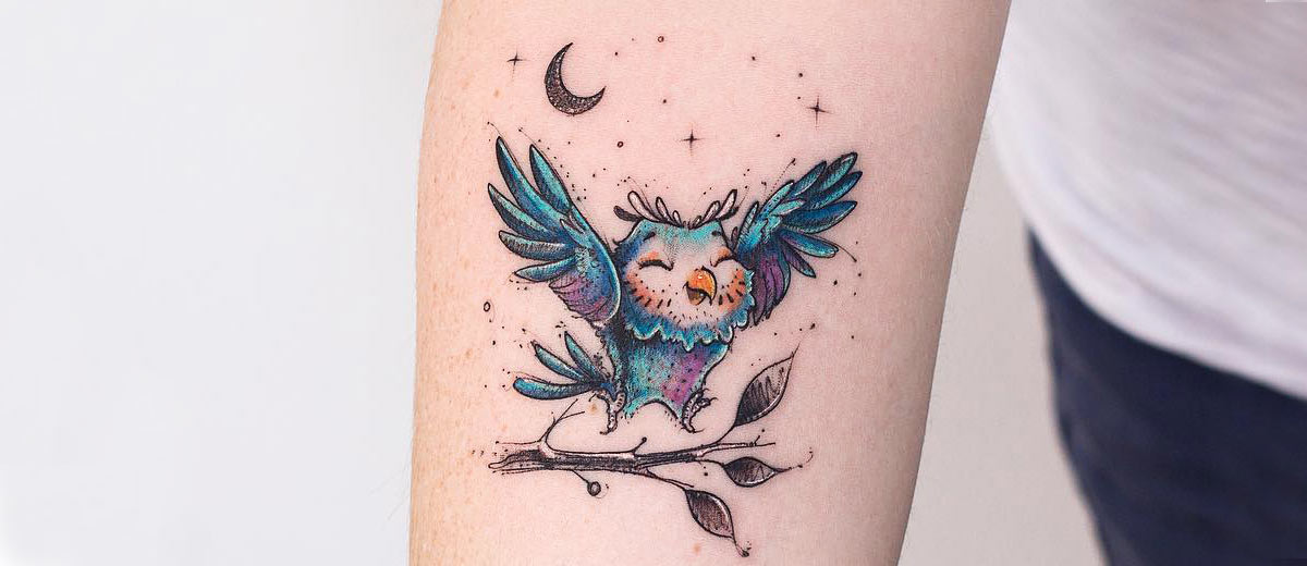 cute owl tattoo flash