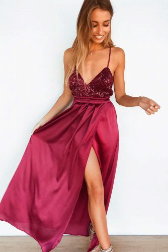Long Burgundy Drecc WIth Sequins #formaldress #burgundydress