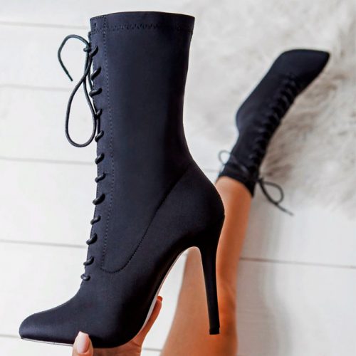 Female Classic Lace-Up Boots With Slim Heel #fallshoes #boots #heeledboots