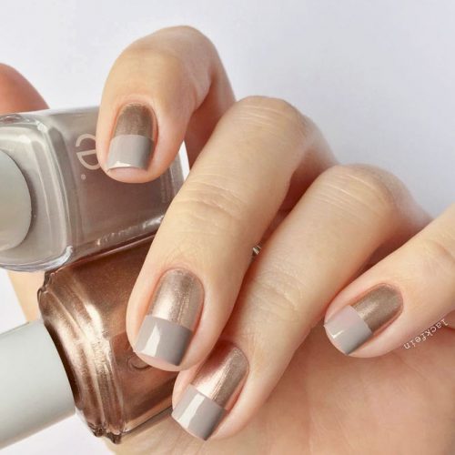 Simple Yet Pretty Geometric Nails #beigenails #geometricnails #metallicnails