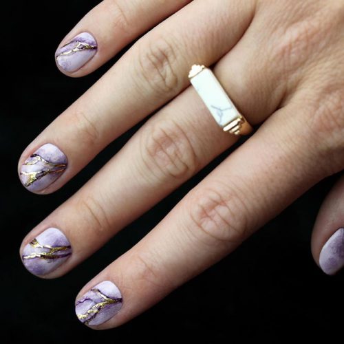 Lilac Marble For Short Office Mani #lilacnails #marblenails