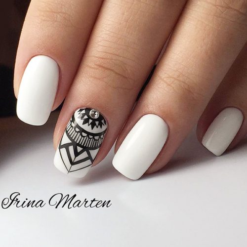 Marvelous White Nails With Tribal Accent #whitenails #tribalnails