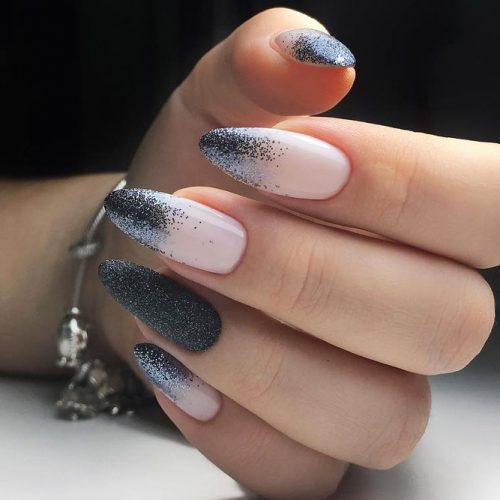 Glitter Ombre For Mesmerizing Manicure #nudenails #graynails #almondnails #longnails #glitternails #ombrenails #glitterombrenails