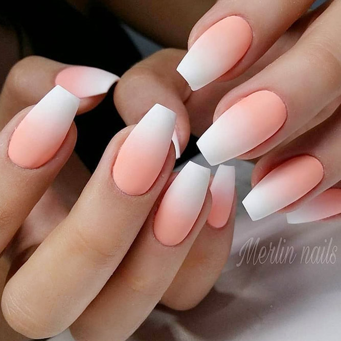 Gorgeous Matte Peach Ombre #peachnails #coffinnails #mattenails #longnails #ombrenails