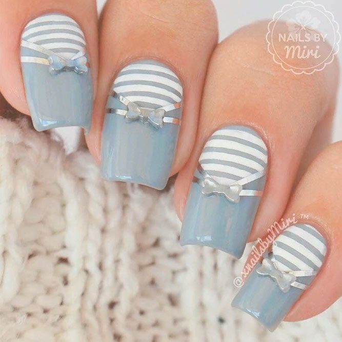 Low-Key Nails With Studs And Stripes #shortnails #stripednails