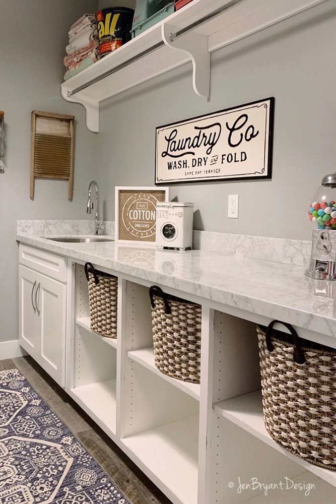 Storage Space Organization In Laundry Room #baskets #storagespace