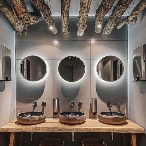 Bathroom Design With Round Mirrors #rusticaccents