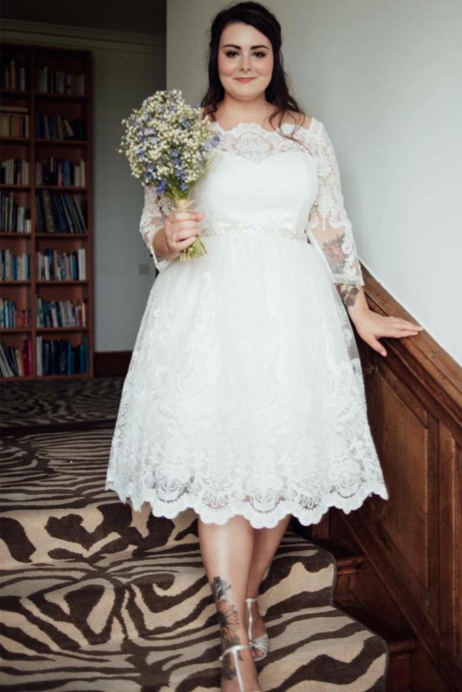 Short plus size outlet wedding dresses with sleeves