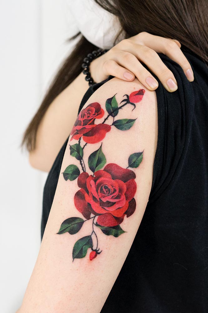 upper arm rose tattoos for women