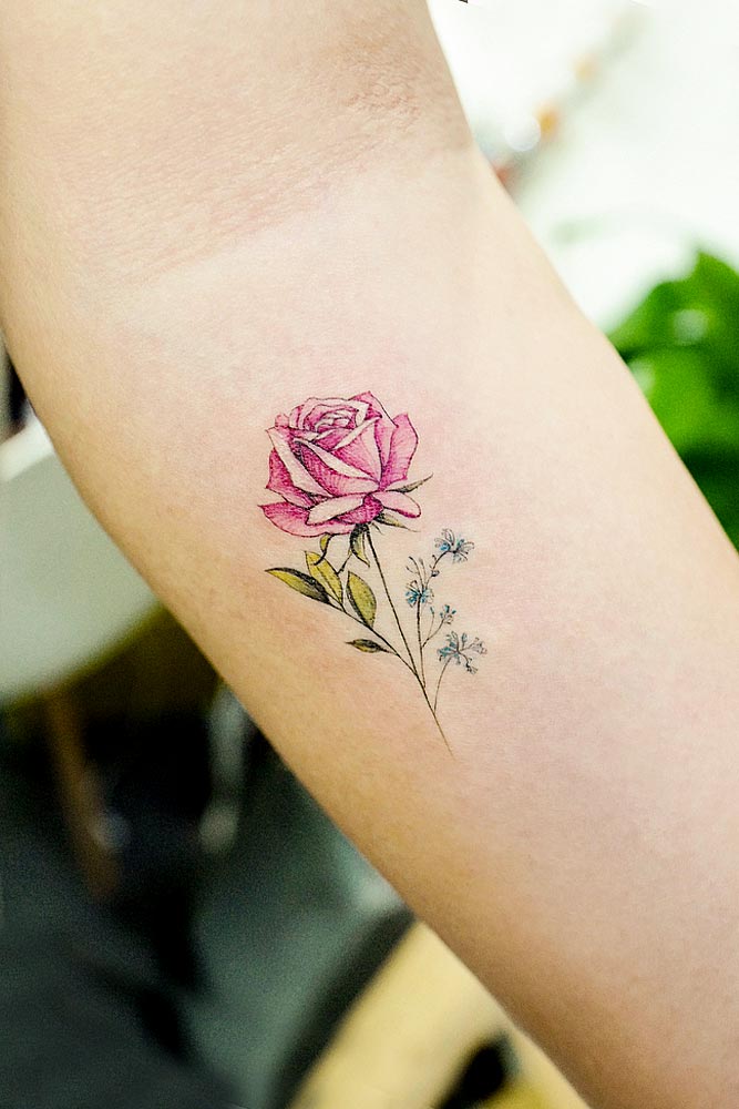 Cute Single Rose Tattoo Design For Arm #armtattoo