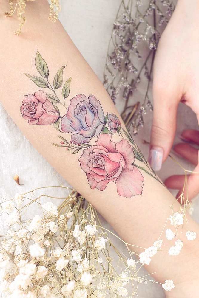 Watercolor Roses Tattoo Design #watercolortattoo #armtattoo