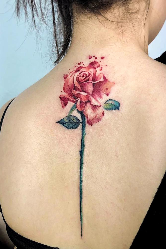 Back Tattoo With Single Rose #singlerosetattoo #backtattoo