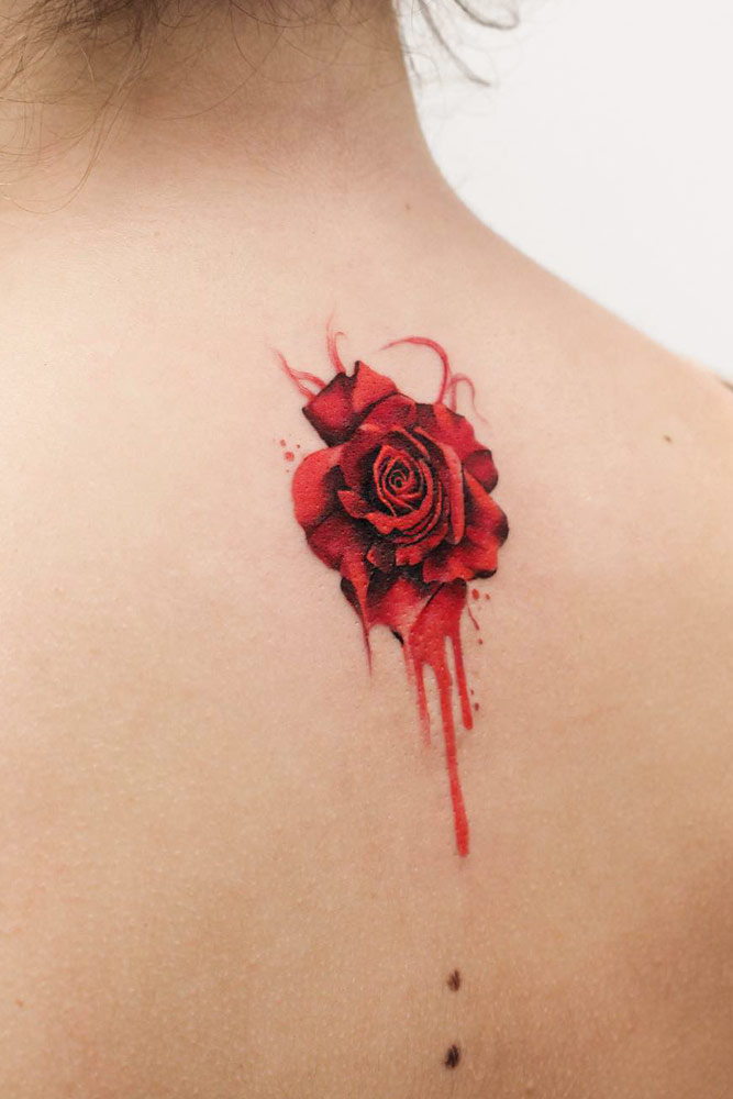 Bright Red Rose Design For Back #backtattoo