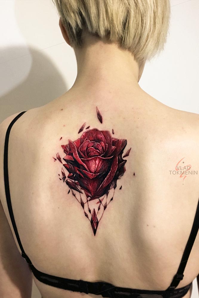 Back Tattoo Design With Red Rose #redrosetattoo #backtattoo