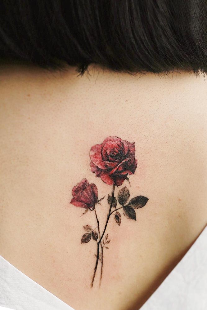 Back Tattoo Design With Two Roses #backtattoo