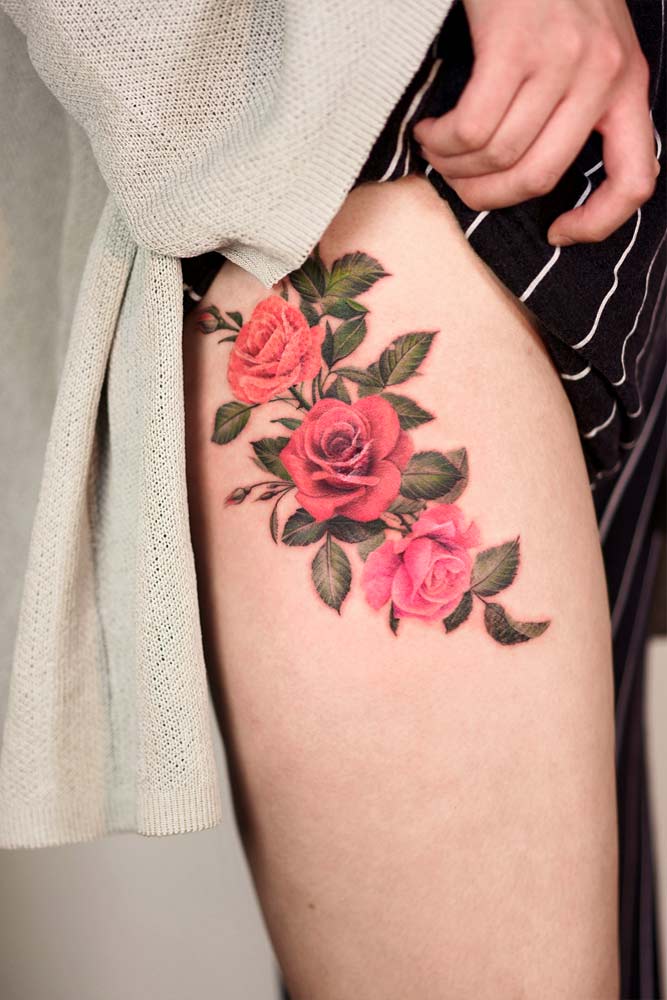 Leg Tattoo Design With Roses #legtattoo 