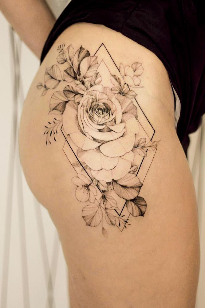 Rose Tattoo Design With Geometric Elements #geometrictattoo 
