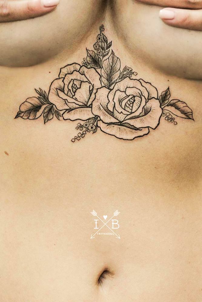 Underbreasts Rose Tattoo Design #underbreaststattoo