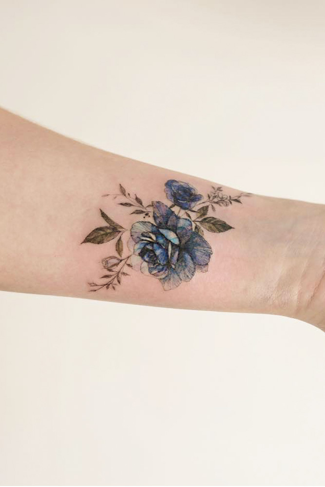 Blue Rose Tattoo Design For Wrist #wristtattoo