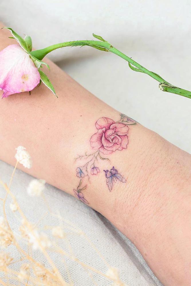 Wrist Bracelet Tattoo With Rose #bracelettattoo