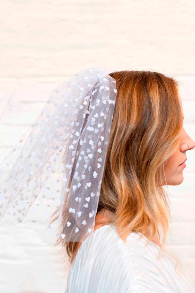 Shoulder Length Veil With Hearts Pattern #shortweddingveils #modernweddingveils