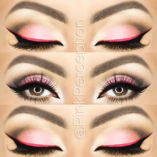 Double Winged Pink Eyeliner For Almond Eyes #doubleeyeliner #pinkeyeliner