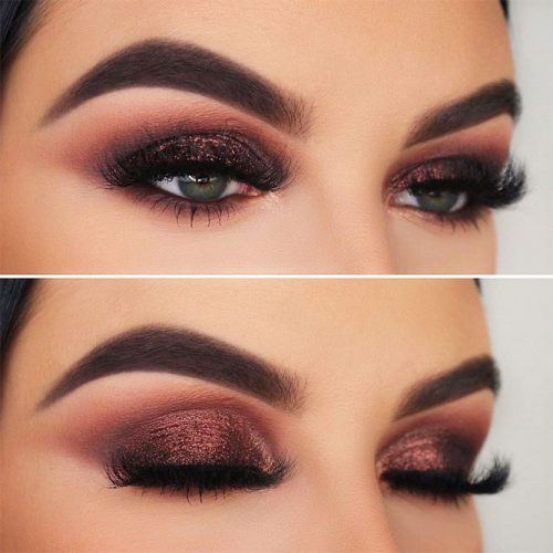 Brown Glitter Smokey Eyes Makeup #glittersmokey