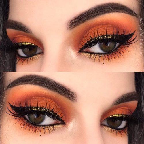 Orange Smokey Eyes With Festive Eyeliner #eyeliner