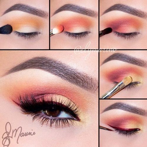 Sunset Almond Eyes Makeup #smokeystepbystep #burgundyline