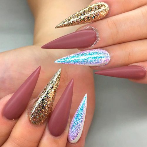 Matte Top And Glitter – Perfect Combo #longnails #mattenails #glitternails