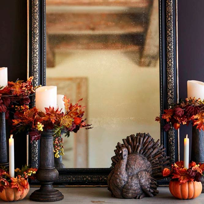 Elegant Decoration With Leaves #fallcandle #candleholders