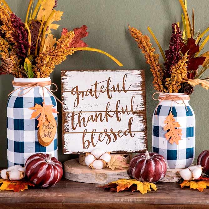 Buffalo Check Mason Jar Vases #masonjar #falldecor