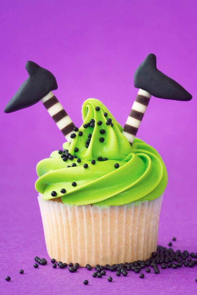 Halloween Cupcake Idea With Witch Legs Accent