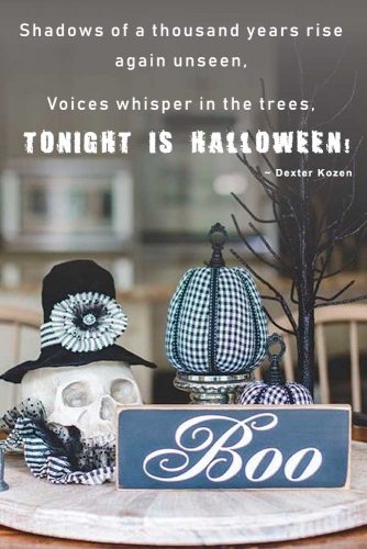 Shadows of a thousand years rise again unseen, voices whisper in the trees: Tonight is Halloween! (Dexter Kozen) #happyhalloween #funhalloweenquotes