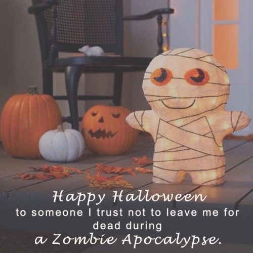 Happy Halloween to someone I trust not to leave me for dead during a zombie apokalypse. #happyhalloween #funhalloweenquotes