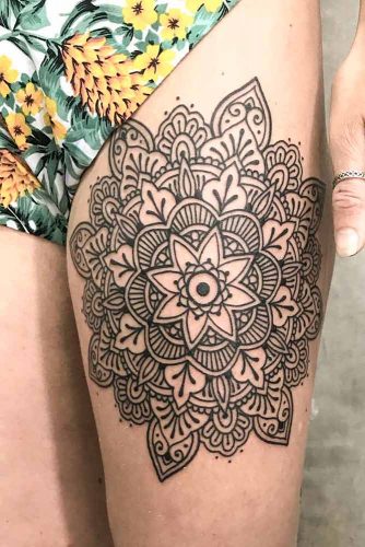 Upper Thigh Mandala Tattoo Idea