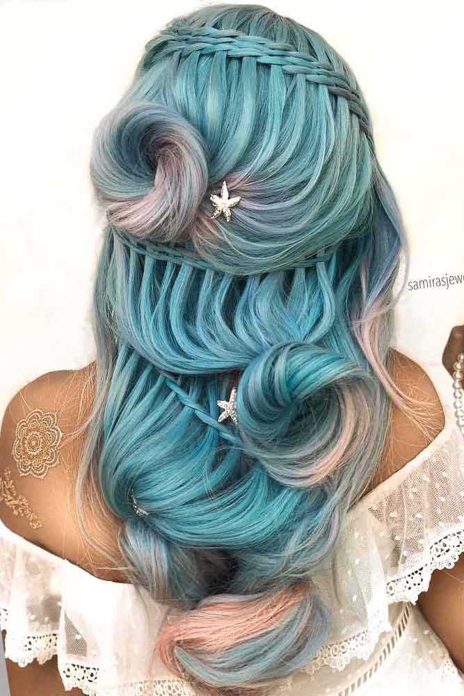 Pastel Blue Long Hair #bluehair #hairaccessory #longhairstyle