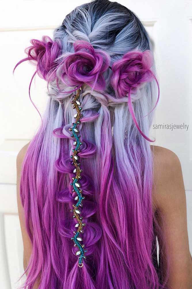 Long Mermaid Silver And Purple Hair Color #ombrehair #purplehair